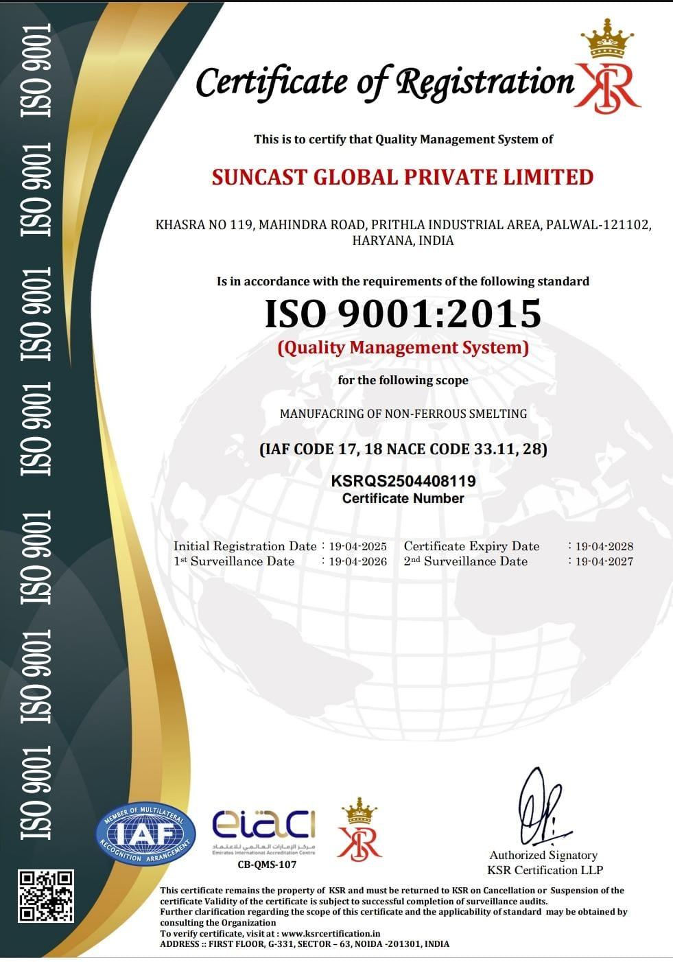 ISO 9001:2015 - Quality Management System certificate mockup